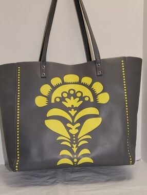 Vera Bradley Gray Tote Bag with Yellow Floral Accent